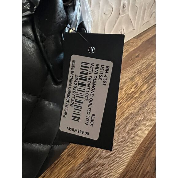 Badgley Mischka Mini Diamond Quilted Black Tote Purse w/ Key & Lock NWT - Picture 5 of 5